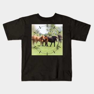 Three horses on pasture looking at camera Kids T-Shirt